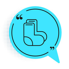 Black line Valenki icon isolated on white background. National Russian winter footwear. Traditional warm boots in Russia. Blue speech bubble symbol. Vector.