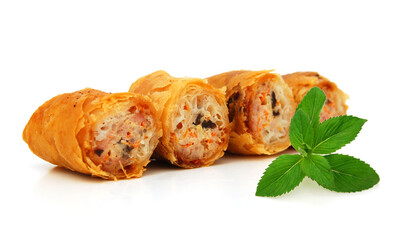 Egg rolls isolated on white background Vietnamese cuisine