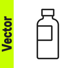 Black line Fitness shaker icon isolated on white background. Sports shaker bottle with lid for water and protein cocktails. Vector.