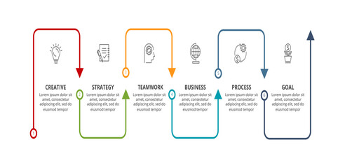 Abstract arrows of graph, diagram with 6 steps, options, parts or processes. Vector business template for presentation.