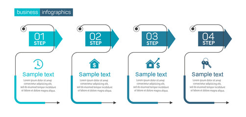 Vector business infographics design template with 4 options, steps or processes. Data visualization