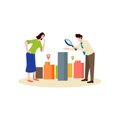 Searching house for sale, house agent searching house for customer