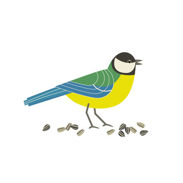 Great tit bird cute cartoon flat color vector icon