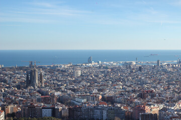 Fototapeta na wymiar aerial view of the city of barcelona panoramla sun day