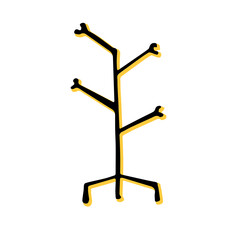 Hand drawn coat rack vector, cartoon style. Simple sketch empty coat rack, drawn with pen on white background. Modern scribble for kids, sticker, logo. Doodle coat rack, hanger for coat, clothes, hat.