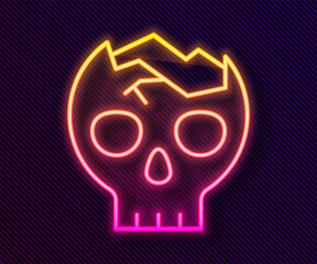 Glowing neon line Broken human skull icon isolated on black background. Vector.