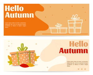 Set of cute colored banners for autumn theme. Trendy vector illustration for web and print. All object are isolated. Vector design for card, poster, flyer, web and other users.