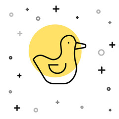 Black line Rubber duck icon isolated on white background. Random dynamic shapes. Vector.