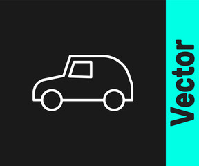 White line Toy car icon isolated on black background. Vector.