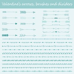 Big set of Valentine's hand drawn brushes,arrows and text dividers