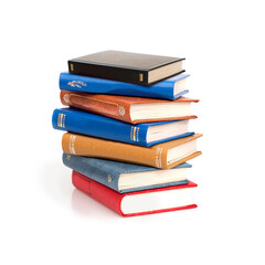 Stack of books in colour covers with white sheets isolated on a white background