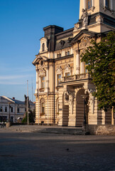 Obraz premium ratusz z samotnym gołębiem na rynku.JPG