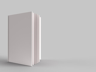 a white book open and standing with white cover and white pages. blank mockup. 3d rendered illustration with space for text