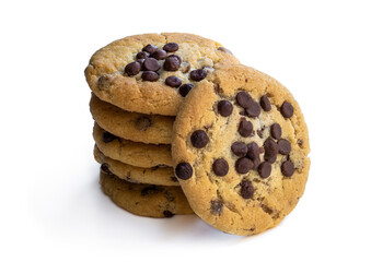 Stack of chocolate chip cookies isolated on white