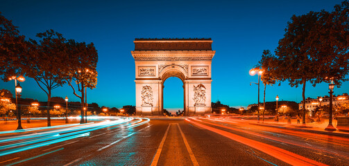Famous Arc de Triomphe at night
