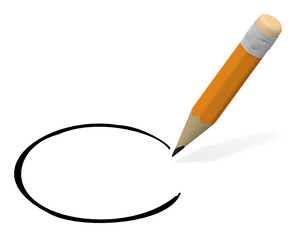 Orange color pencil. Write a circle. A pencil with an eraser.
