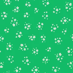 Tapeten Kleine Blumen Vektornahtloses Muster mit kleinen hübschen weißen Blumen auf grünem Hintergrund. Tapeten im Jugendstil. Einfacher Blumenhintergrund. Elegante kleine Verzierung. Niedliches Wiederholungsdesign für Druck, Dekoration, Stoff