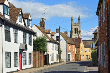 St Mary's  Street Eynesbury  with the tower of St Mary's church St Neots in background. 