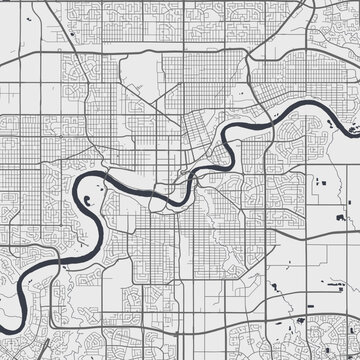 Urban city map of Edmonton. Vector poster. Grayscale street map.