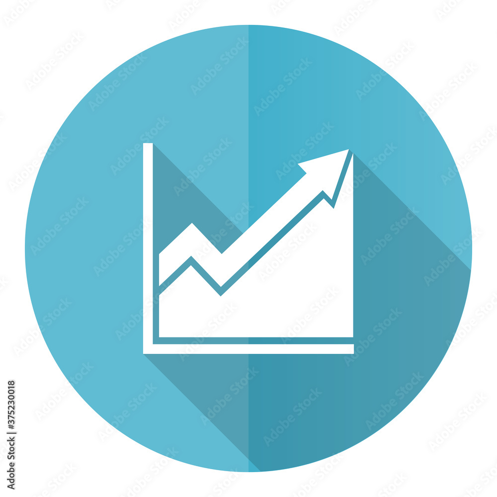 Fototapete histogram vector icon, flat design blue round web button isolated on white background