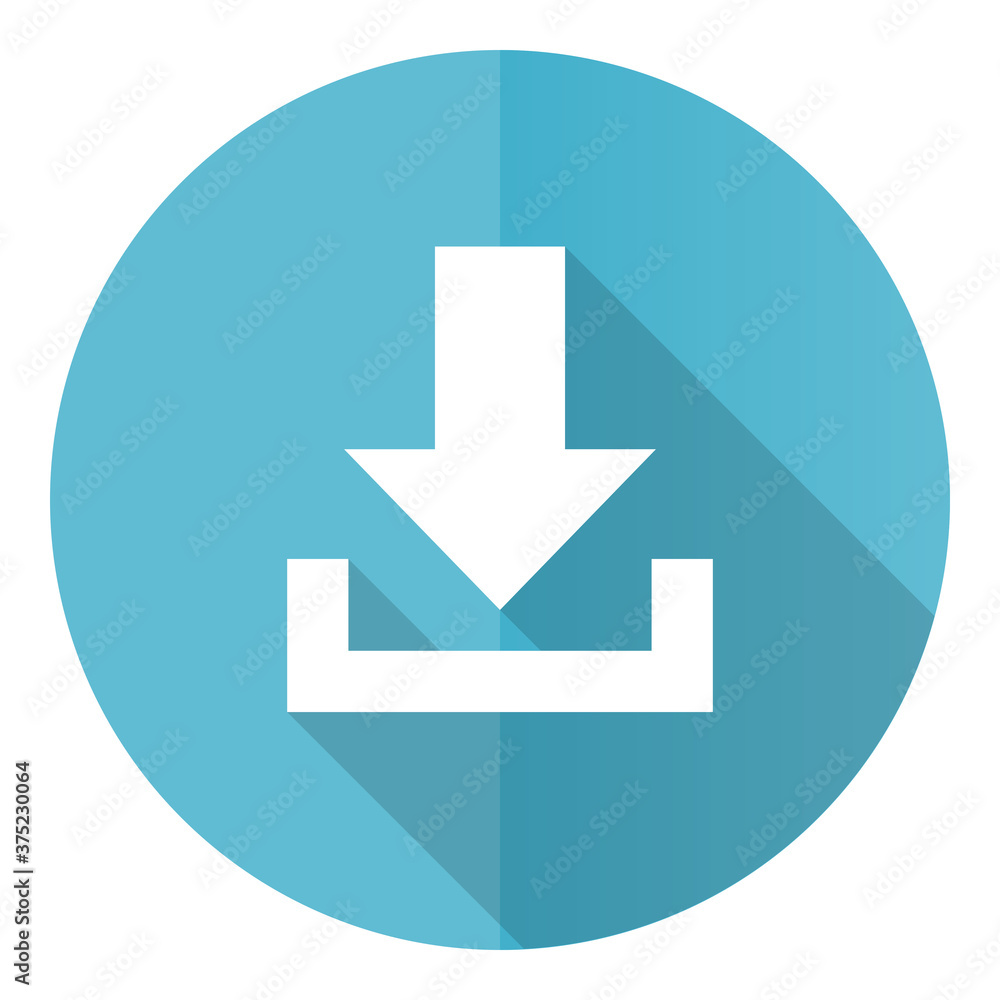Poster download vector icon, flat design blue round web button isolated on white background