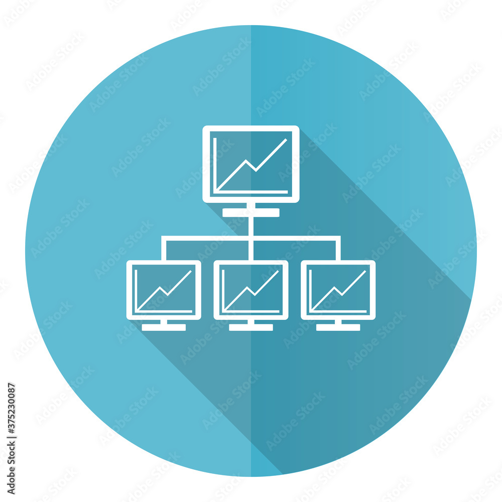 Poster network vector icon, flat design blue round web button isolated on white background