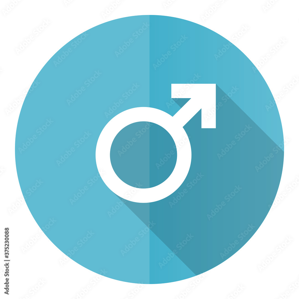 Poster male vector icon, flat design blue round web button isolated on white background