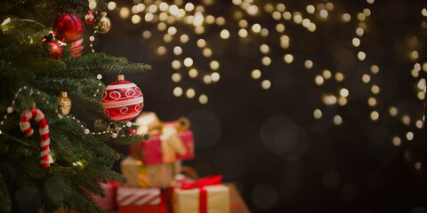 Fototapeta na wymiar Christmas and New Year holidays background with christmas tree