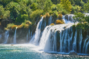 Obraz premium Krka national park in Croatia - lush green forest, waterfalls