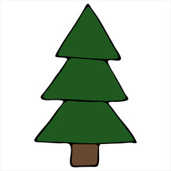 abstract decorative green tree, cute winter doodles, vector set of elements in doodle style