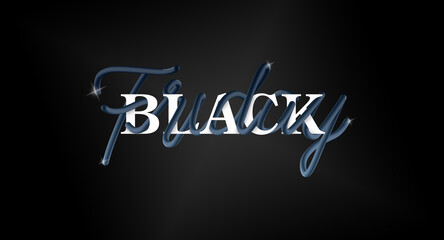Black Friday banner ad with blue calligraphic/script gradient interlaced text.