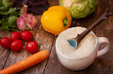fresh vegetables on wooden table