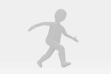 Fototapeta na wymiar 3d illustration of white man is running, man in a hurry on white background