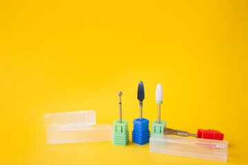 Nail Care Concept. Cutters for hardware manicure and pedicure. Accessories and manicure nail tool....