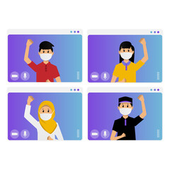 set of screen video conference collection design illustration