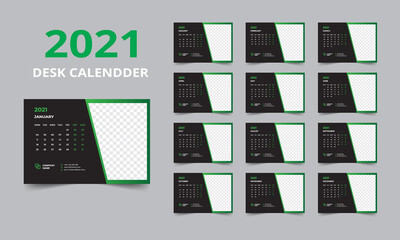 Desk calendar design 2021 template Set of 12 Months, Week starts Monday, Stationery design, calendar planner
