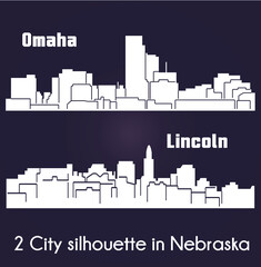 Set of 2 city silhouette in Nebraska ( Lincoln, Omaha ) - obrazy, fototapety, plakaty