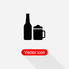 Bottle With Beer Mug Icon, Beer Icon Vector Illustration Eps10