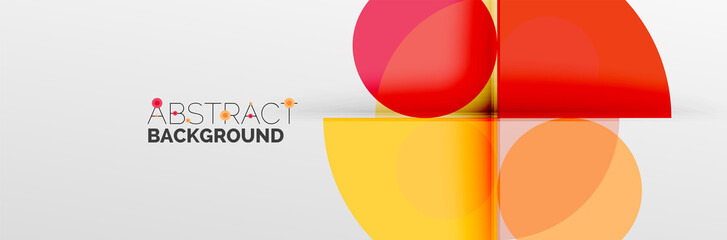 Bright color circles, abstract round shapes and triangles composition with shadow effects. Vector modern geometric design template