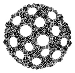 Recursive mosaic bacterium spore. Raster mosaic is created from recursive bacterium spore elements. Flat raster design on a white background.