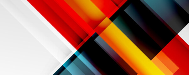 Geometric abstract backgrounds with shadow lines, modern forms, rectangles, squares and fluid gradients. Bright colorful stripes cool backdrops