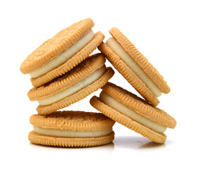 A neat stack of vanilla sandwich cookies
