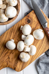 Fresh white champignon mushrooms.
