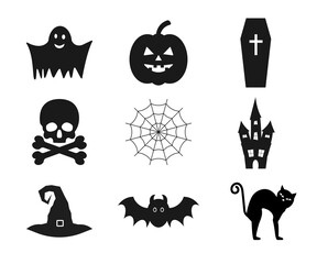 Halloween icon set. Vector illustration, flat design.