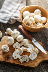 Fresh white champignon mushrooms.