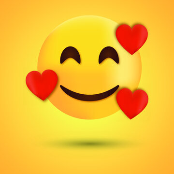 smiley face with three hearts, love, heart emoticon