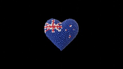 Waitangi Day. National day of New Zealand. 6 February. Heart shape made out of shiny spheres on black background.
