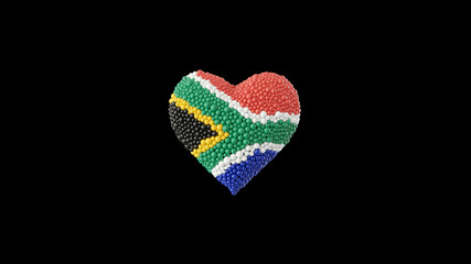 South Africa National Day. April 27. Freedom Day. Heart shape made out of shiny sphere on black background.