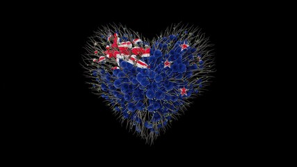 New Zealand. National Day. 6 February. Heart shape made out of flowers on black background.