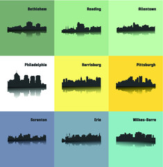 Set of 9 city in Pennsylvania ( Harrisburg, Pittsburgh, Philadelphia, Allentown, Erie, Bethlehem, Scranton, Reading, Wilkes-Barre ) © Vincze